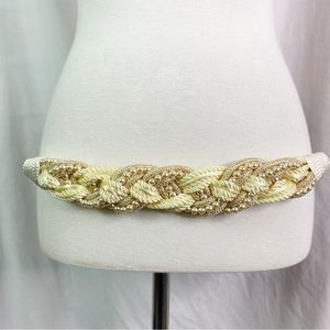 Vintage Ivory and White Pearl Macrame Woven Rope Belt